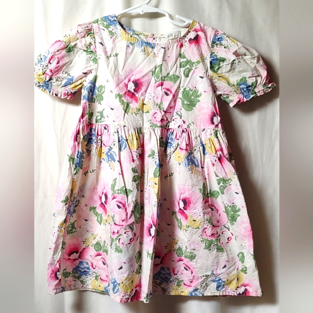 H&M Floral Pink and Green Kids Dress Size 5-6y